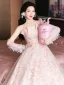Charming Candy Pink Appliques Prom Dresses 2024 Ball Gown Strapless Sleeveless Backless Floor-Length / Long Prom Formal Dresses
