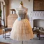 Charming Champagne Pearl Appliques Homecoming Graduation Dresses 2025 A-Line / Princess Strapless Sleeveless Backless Tea-length Formal Dresses
