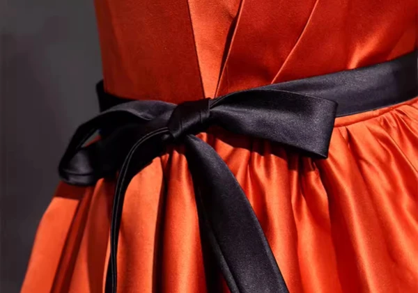 Elegant Orange Satin Prom Dresses 2024 A-Line / Princess Off-The-Shoulder Short Sleeve Backless Bow Sash Floor-Length / Long Prom Formal Dresses
