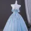 Voluminös Himmelblau Perlenstickerei Pailletten Applikationen Ballkleider 2026 Ballkleid Off Shoulder Kurze Ärmel Rückenfreies