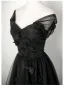Vintage / Retro Black Lace Butterfly Prom Dresses 2025 A-Line / Princess Off-The-Shoulder Short Sleeve Backless Floor-Length / Long Prom Formal Dresses