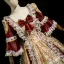 Vintage / Retro Medieval Burgundy Lace Flower Printing Bow Prom Dresses 2025 Ball Gown Square Neckline Bell sleeves Floor-Length / Long Formal Dresses
