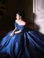 Vintage / Retro Royal Blue Prom Dresses 2025 Ball Gown Off-The-Shoulder Short Sleeve Backless Floor-Length / Long Prom Formal Dresses
