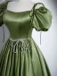Chic / Belle Vert Cendré Satin Robe De Bal 2023 Princesse Bretelles Spaghetti Gonflée Manches Courtes Dos Nu Faux Diamant Noeud Ceinture Longue Promo Robe De Ceremonie