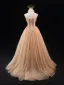 Charming Khaki Beading Prom Dresses 2024 Ball Gown High Neck Sleeveless Backless Sweep Train Prom Formal Dresses