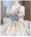 Elegant Rhinestone Sequins Lace Flower Gold Prom Dresses 2024 Ball Gown V-Neck Short Sleeve Backless Floor-Length / Long Formal Dresses