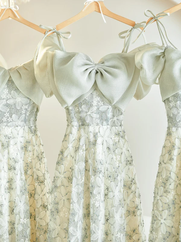 Chic Beautiful Sage Green Flower Bridesmaid Dresses 2023 A-Line Princess Puffy Short