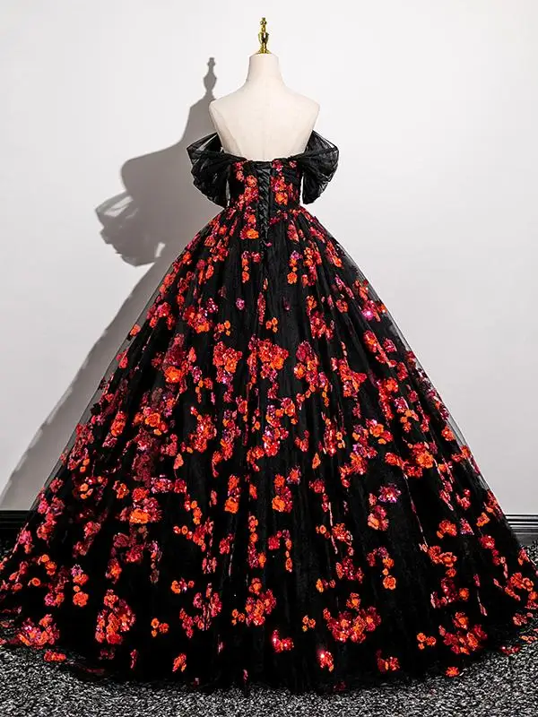 Elegant Black Sequins Prom Dresses 2025 Ball Gown Strapless Sleeveless Backless Floor-Length / Long Prom Formal Dresses