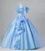 Ethereal Sky Blue Beading Sequins Appliques Satin Prom Dresses 2026 Ball Gown Scoop Neck 3/4 Sleeve Backless