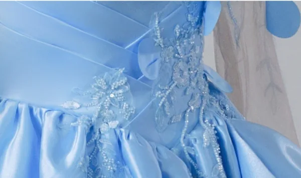 Ethereal Sky Blue Beading Sequins Appliques Satin Prom Dresses 2026 Ball Gown Scoop Neck 3/4 Sleeve Backless