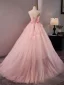 Chic / Belle Rougissant Rose Noeud Appliques Robe De Bal 2024 Robe Boule Bustier Sans Manches Dos Nu Train De Balayage Promo Robe De Ceremonie