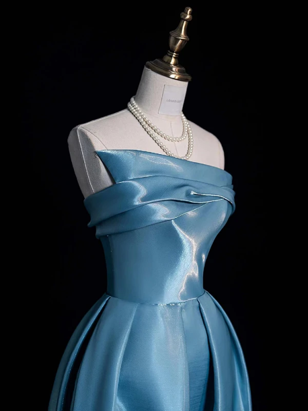 Chinese style Pool Blue Evening Dresses 2024 Trumpet / Mermaid Strapless Sleeveless Backless Floor-Length / Long Evening Party Formal Dresses
