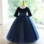 Vintage / Retro Navy Blue Sequins Birthday Flower Girl Dresses 2023 Ball Gown Scoop Neck Bow 3/4 Sleeve Floor-Length / Long Flower Girl Dresses