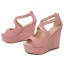 Schöne Rosa Sommer Freizeit Sandalen Damen 2022 Knöchelriemen 12 cm Keilabsatz Peeptoes Sandaletten