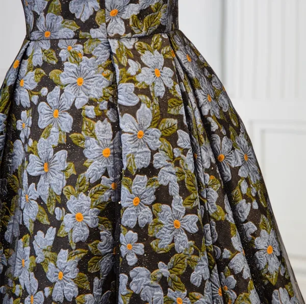 Vintage / Retro Black Floral Prom Dresses 2025 A-Line / Princess Strapless Sleeveless Backless Sweep Train Formal Dresses