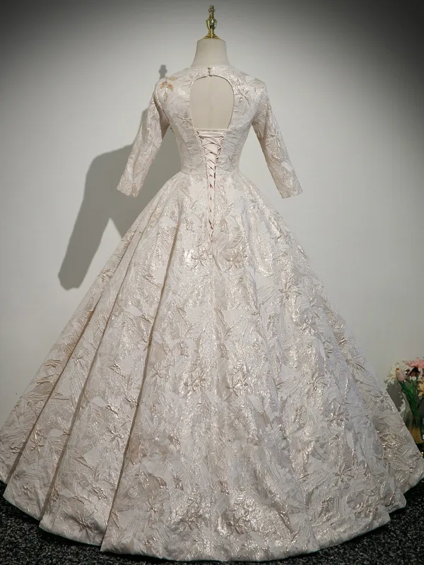 Elegant Champagne Glitter Printing Mother Of The Bride Dresses 2025 A-Line / Princess V-Neck Long Sleeve Backless Floor-Length / Long