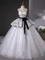 Elegant Grey Bow Sash Printing Prom Dresses 2025 Ball Gown Strapless Sleeveless Backless Floor-Length / Long Prom Formal Dresses