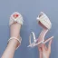 Elegant White Pearl Wedding Shoes 2024 Ankle Strap 8 cm Stiletto Heels Open / Peep Toe Wedding Sandals High Heels