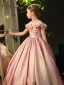 Elegant Candy Pink Sequins Flower Girl Dresses Prom 2022 Ball Gown Scoop Neck Short Sleeve Bow Floor-Length / Long Flower Girl Dresses