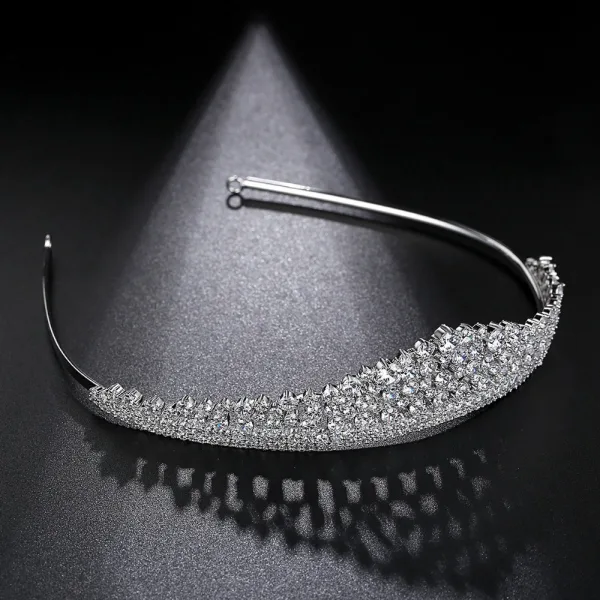 Eleganckie Srebrny Rhinestone Ślub Tiara 2022 Ozdoby Do Włosów Ślubne Cyrkon Stop