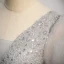 Elegant Grey Beading Sequins Prom Dresses 2022 A-Line / Princess V-Neck Puffy Short Sleeve Backless Floor-Length / Long Prom Formal Dresses