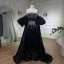 High-end Black Rhinestone Prom Dresses 2024 Empire Strapless Puffy Short Sleeve Backless Floor-Length / Long Prom Formal Dresses