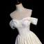 Vintage / Retro Ivory Printing Prom Dresses 2023 A-Line / Princess Off-The-Shoulder Short Sleeve Backless Floor-Length / Long Formal Dresses