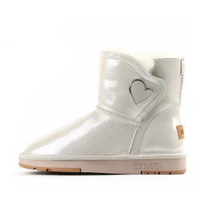 Mode Abrikoos Beige Straatkleding Platte Snowboots 2024 Leer Ronde Neus Dames Laarzen