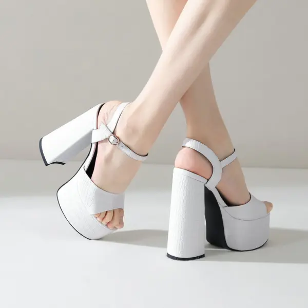 Fashion Black Cocktail Party Summer Womens Sandals 2022 Ankle Strap 14 cm Thick Heels High Heels Open / Peep Toe Sandals