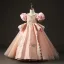 Charmant Haut de Gamme Rougissant Rose Anniversaire Robe Ceremonie Fille 2022 Robe Boule Encolure Dégagée Gonflée Dos Nu Manches Courtes Perlage Perle Faux Diamant Paillettes Longue Robe Ceremonie Fille