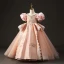 Luxury / Gorgeous Candy Pink Beading Pearl Star Sequins Birthday Flower Girl Dresses 2022 Ball Gown Scoop Neck Puffy Short Sleeve Backless Sweep Train Flower Girl Dresses