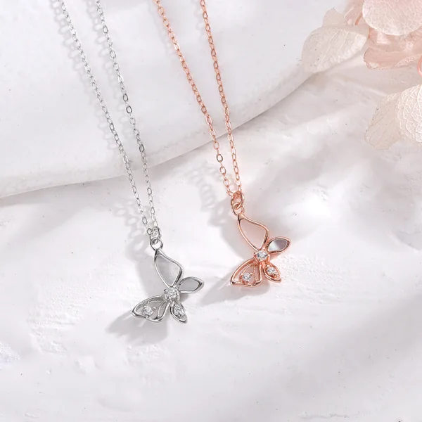 Mote Sterling Sølv Rose Gull Rhinestone Sommerfugl Halskjeder Tilbehør 2023