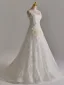 Elegante Leichtes Weiß Spitze Blumen Applikationen Brautkleider / Hochzeitskleider 2025 A Linie Bandeau Ärmellos Rückenfreies Sweep / Pinsel Zug Hochzeit