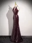 Scintillantes Sexy Bordeaux Faux Diamant Paillettes Robe De Bal Robe De Soirée 2024 Trompette / Sirène Titulaire Sans Manches Dos Nu Longue Promo Robe De Ceremonie