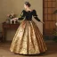 Medieval Gothic Black Gold Lace Flower Sequins Prom Dresses 2024 Ball Gown Square Neckline 3/4 Sleeve Floor-Length / Long Prom Formal Dresses