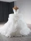 Luxury / Gorgeous White Cascading Ruffles Ball Gown Wedding Dresses 2024 Strapless Sleeveless Backless Court Train Wedding