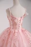 Lovely Blushing Pink Beading Sequins Prom Dresses 2023 Ball Gown Pearl Spaghetti Straps Sleeveless Backless Floor-Length / Long Prom Formal Dresses