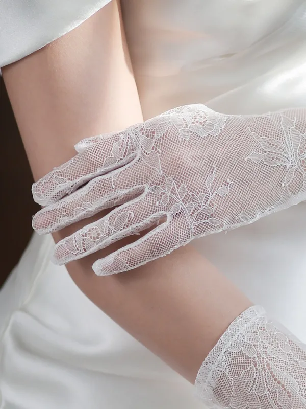 Simple Blanche En Dentelle Fleur Mariage Gants Mariage 2025 Tulle