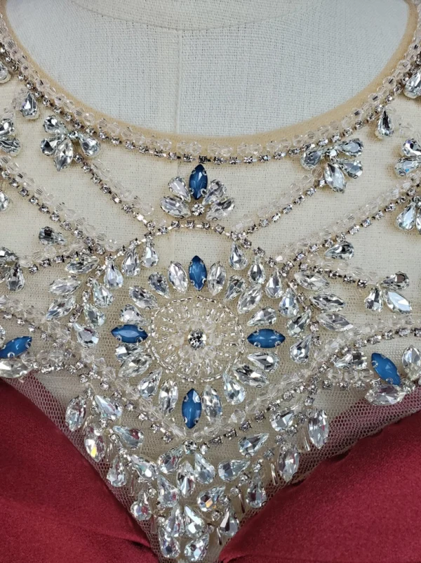 Vintage / Retro Navy Blue Beading Sequins Rhinestone Prom Dresses 2024 A-Line / Princess Scoop Neck Short Sleeve Sweep Train Prom Formal Dresses