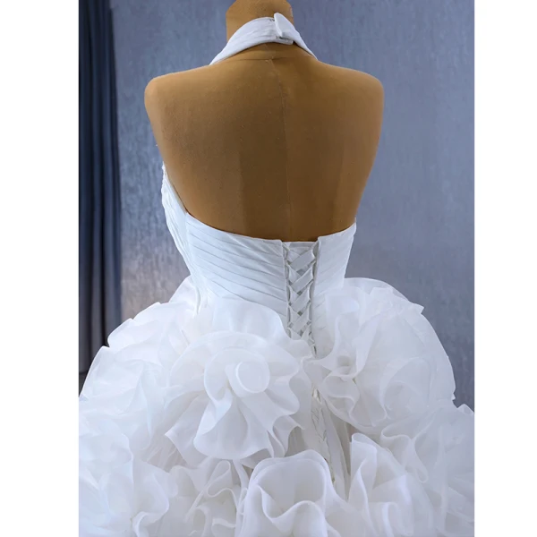 High End Sexy Weiß Fallende Rüsche Brautkleider / Hochzeitskleider 2023 Ballkleid Neckholder Ärmellos Rückenfreies Hof-Schleppe Hochzeit