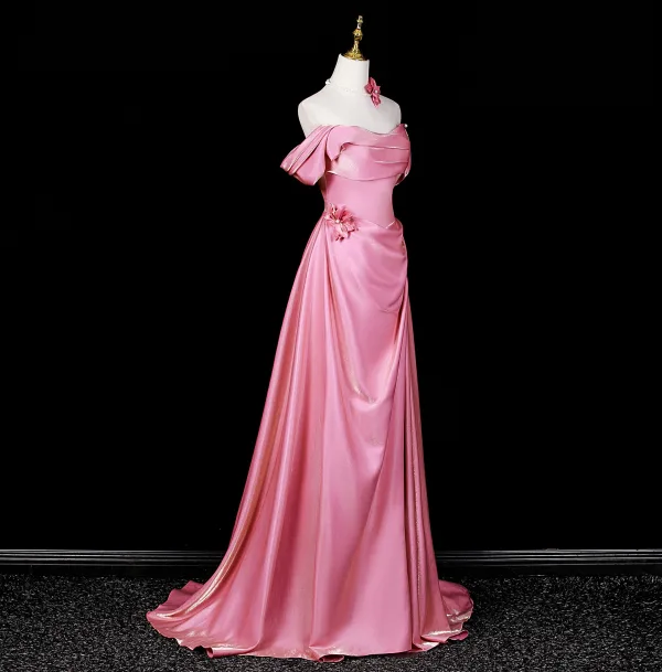 Charmant Charmant Rose Bonbon Robe De Bal 2026 Princesse Bustier Sans Manches Dos Nu Train De Balayage Robe De Ceremonie