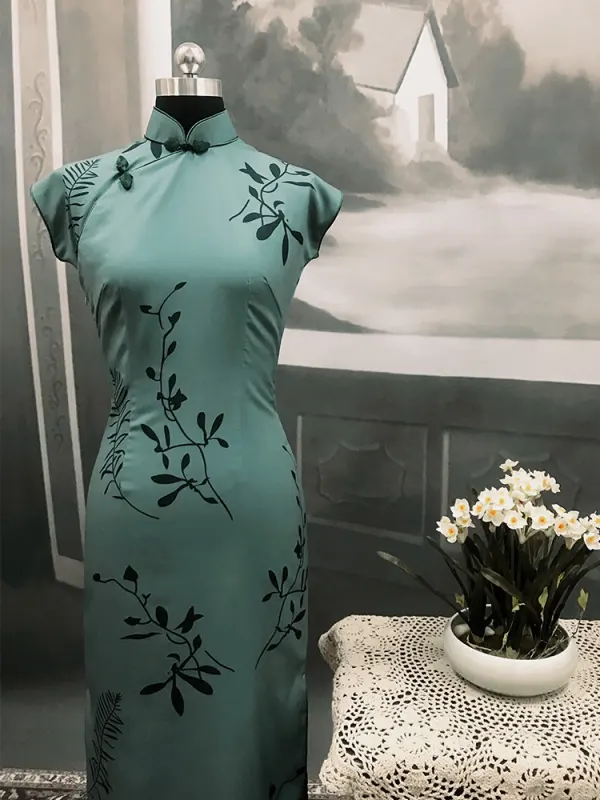 Chinese style Mint Green Tea-length Evening Party Cheongsam 2026 Trumpet / Mermaid High Neck Short Sleeve
