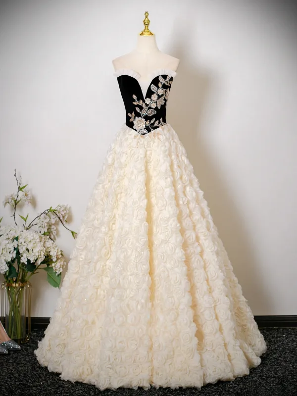 Flower Fairy Champagne Sequins Appliques Prom Dresses 2025 Ball Gown Strapless Sleeveless Backless Floor-Length / Long Formal Dresses