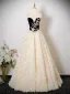 Flower Fairy Champagne Sequins Appliques Prom Dresses 2025 Ball Gown Strapless Sleeveless Backless Floor-Length / Long Formal Dresses