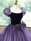 Chic / Beautiful Lilac Sequins Prom Dresses 2024 Ball Gown Square Neckline Puffy Short Sleeve Backless Bow Floor-Length / Long Prom Formal Dresses