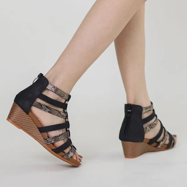 Roman Tan Street Wear Womens Sandals 2022 T-Strap 5 cm Wedges Open / Peep Toe Sandals