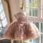 Schöne Rosa Perlenstickerei Perle Pailletten Plissee Kurze Geburtstag Blumenmädchenkleider 2025 Ballkleid Rundhalsausschnitt Ärmellos