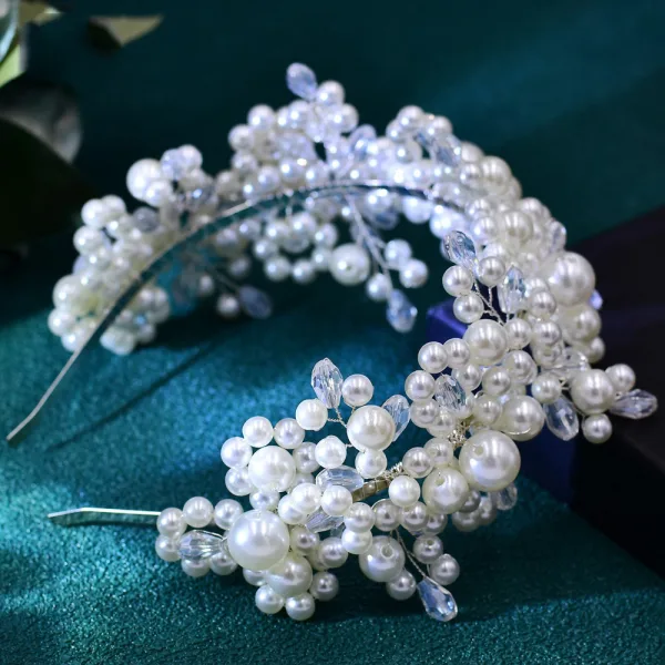 Chic / Beautiful Silver Pearl Rhinestone Alloy Wedding Bridal Hair Accessories 2024