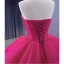 High-end Fuchsia Beading Pearl Sequins Cascading Ruffles Prom Dresses 2023 Ball Gown Strapless Corset Sleeveless Backless Chapel Train Prom Formal Dresses