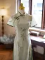 Chinese style Sage Green Printing Summer Tea-length Cheongsam 2024 Trumpet / Mermaid High Neck Short Sleeve